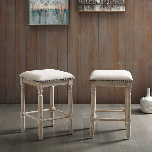 Arnhem Wood Tan Upholstered Counter Height Stool, Set of 2