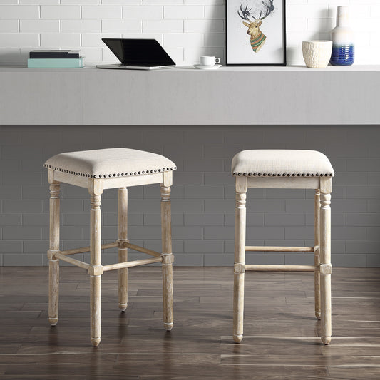 Arnhem Wood Tan Upholstered Bar Stools, Set of 2