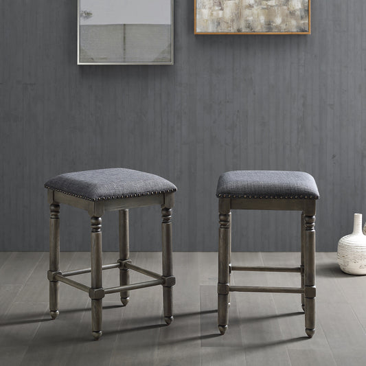 Arnhem Wood Gray Upholstered Counter Height Stool, Set of 2