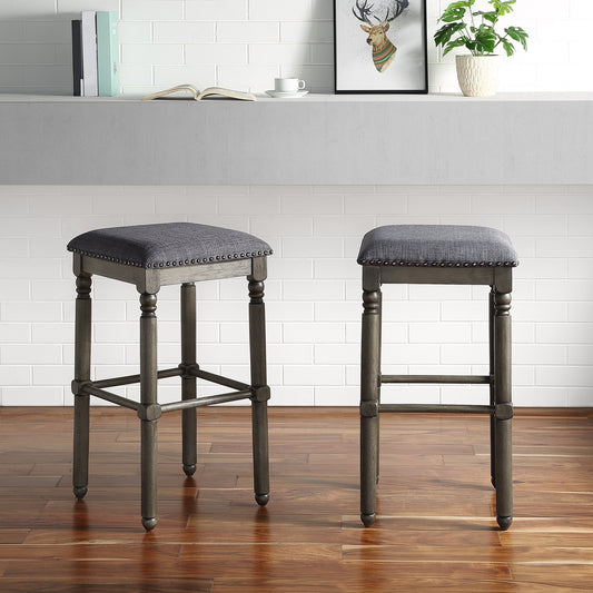 Arnhem Wood Gray Upholstered Bar Stools, Set of 2