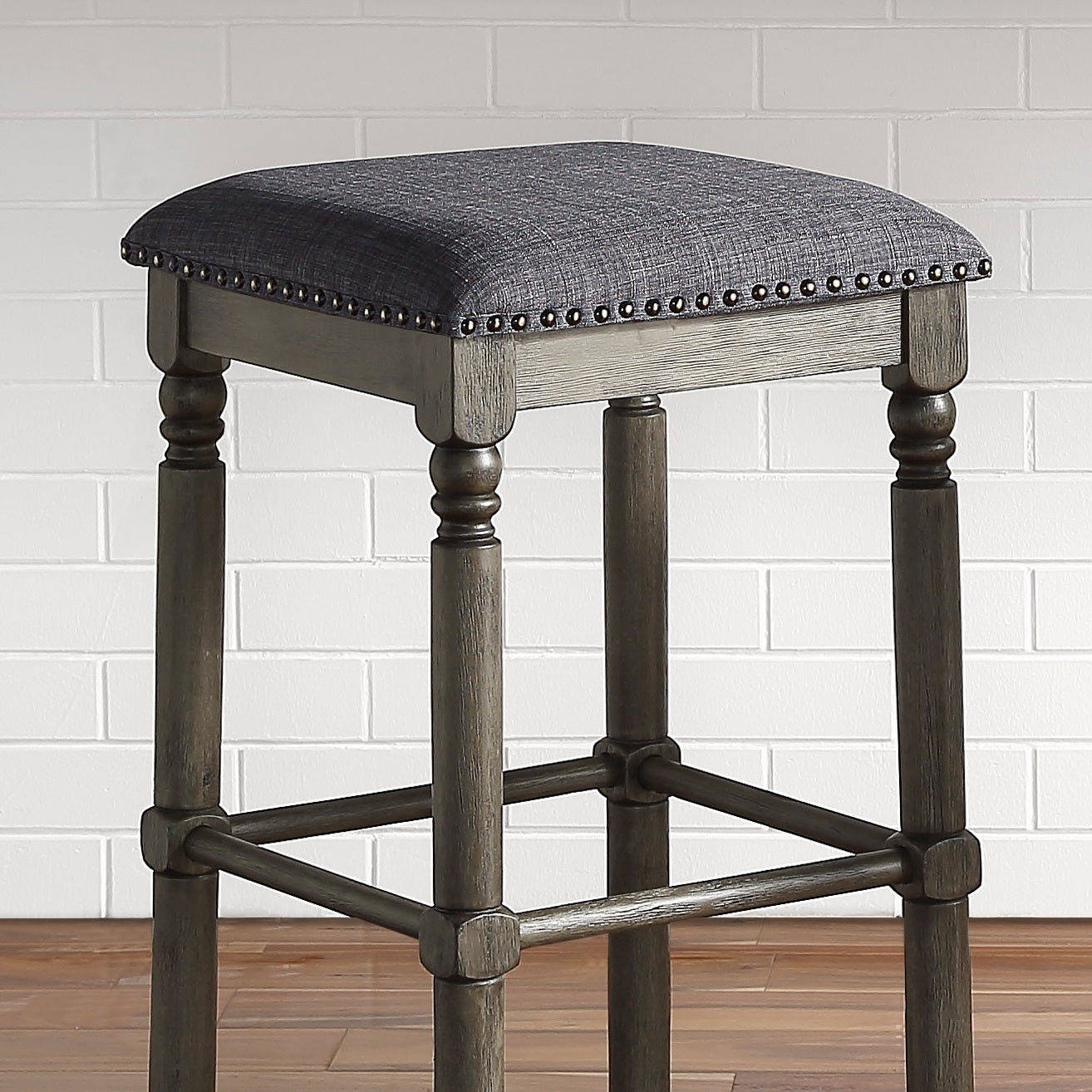 Arnhem Wood Gray Upholstered Bar Stools, Set of 2