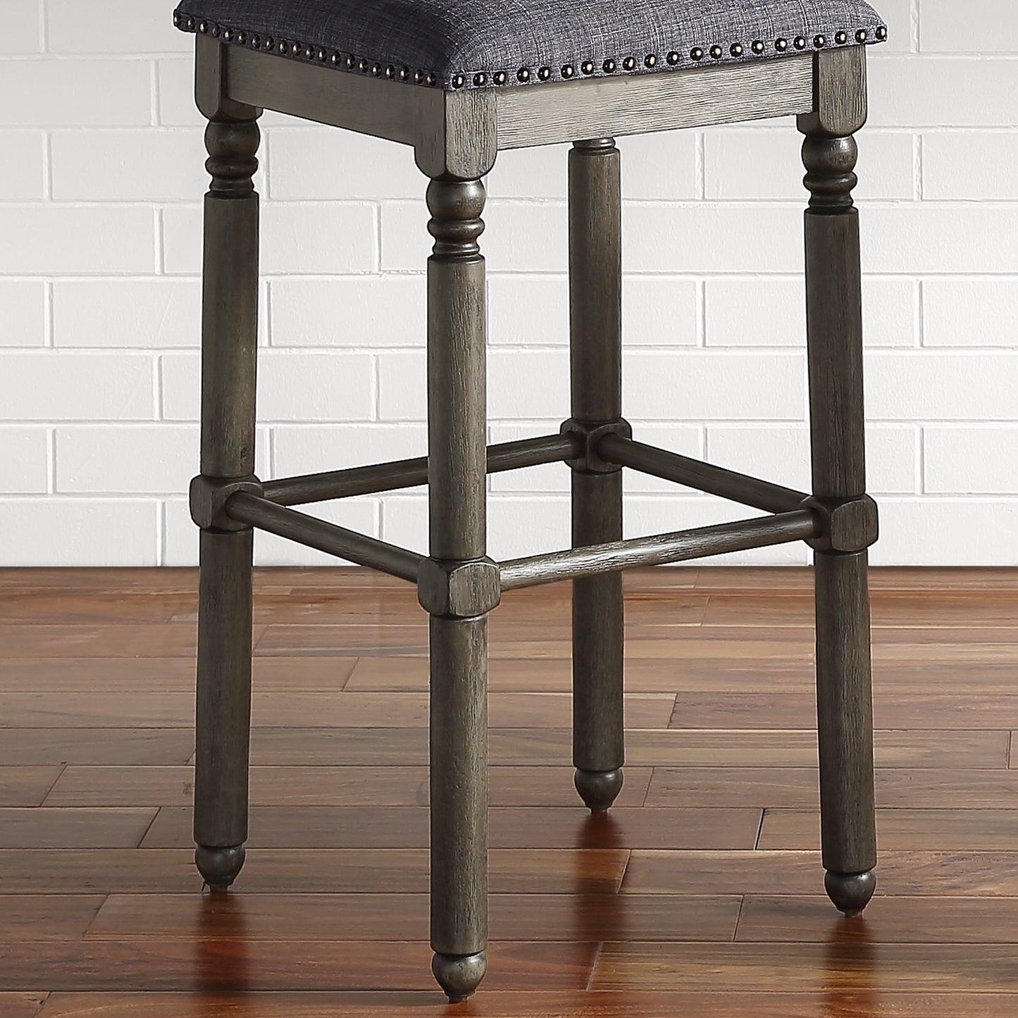 Arnhem Wood Gray Upholstered Bar Stools, Set of 2