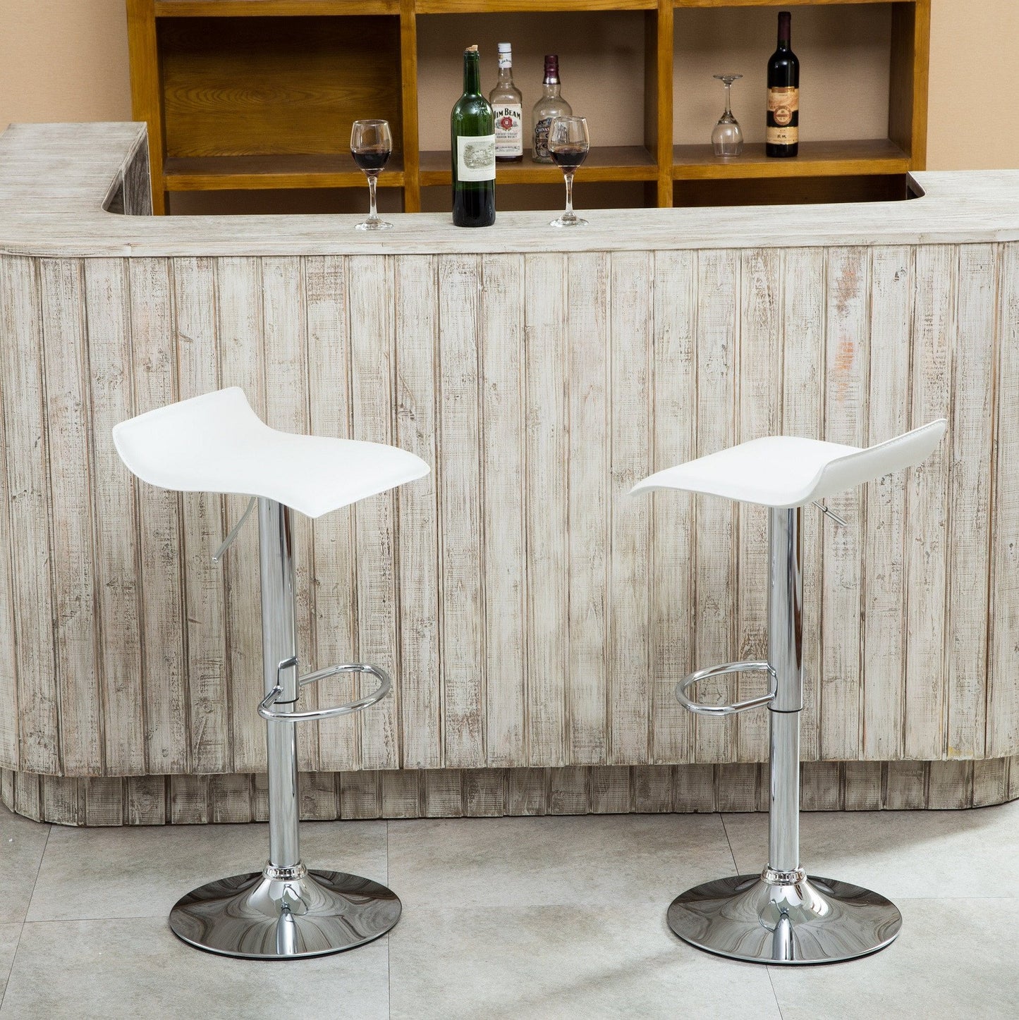 Contemporary Chrome Chrome Air Lift Adjustable Swivel Stools with White Seat Set of 2