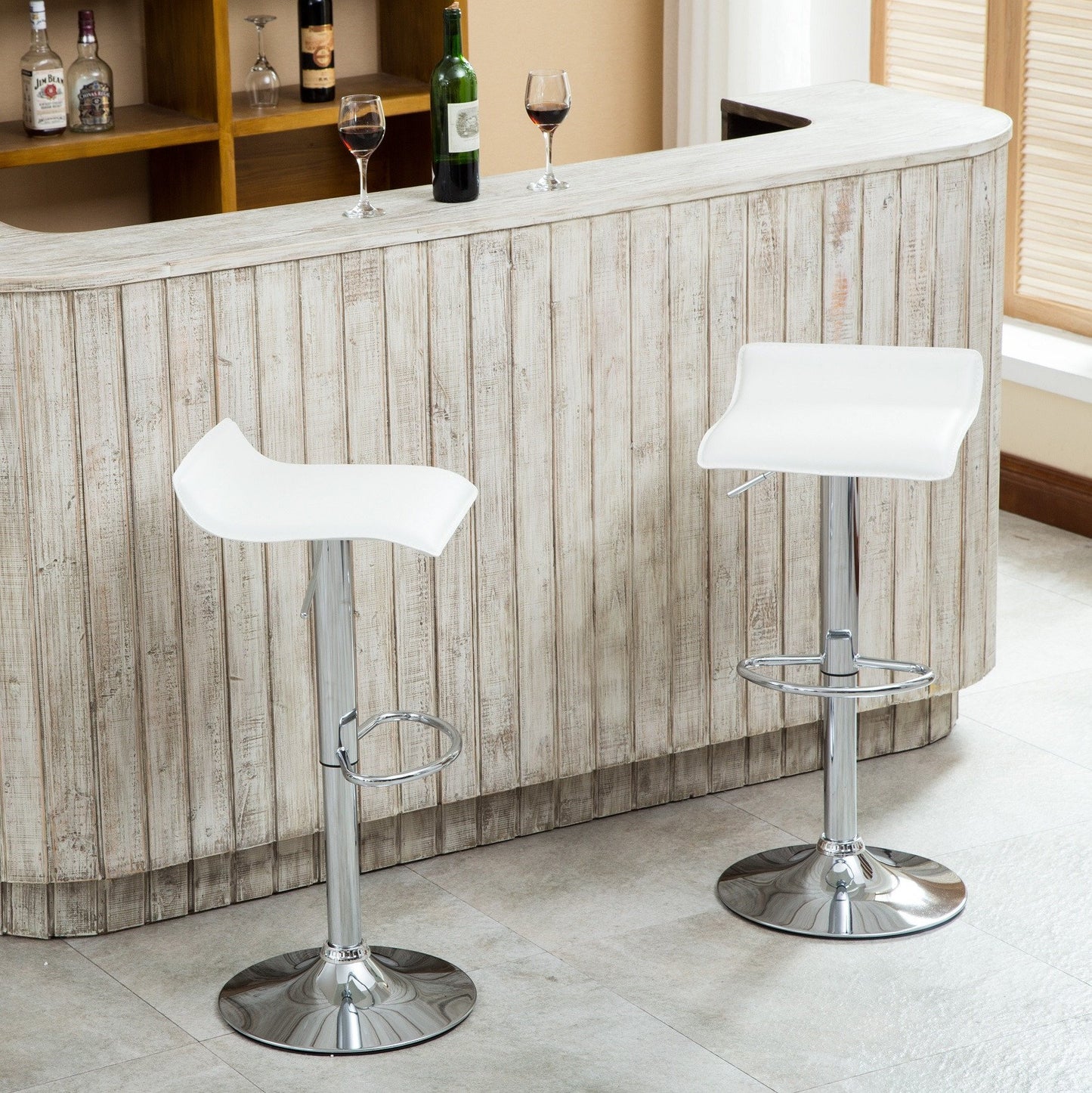 Contemporary Chrome Chrome Air Lift Adjustable Swivel Stools with White Seat Set of 2