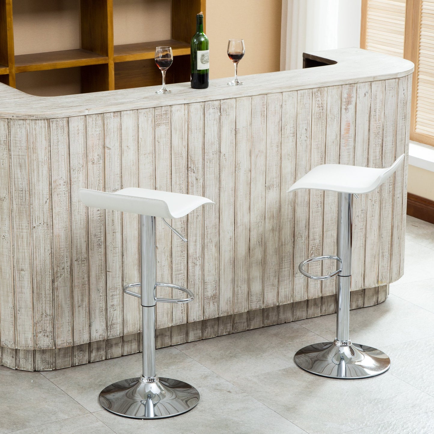 Contemporary Chrome Chrome Air Lift Adjustable Swivel Stools with White Seat Set of 2