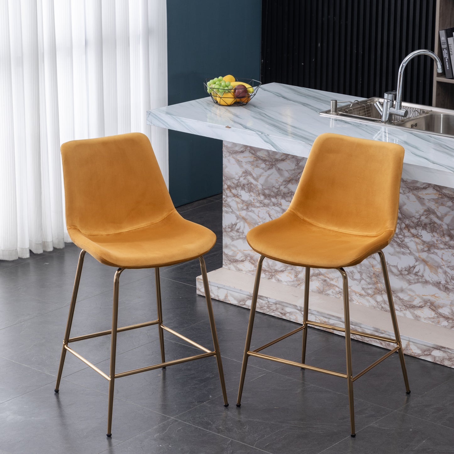 Roundhill Furniture Aufurr Modern Velvet 26.50 Counter Height Stool, Set of 2, Gold