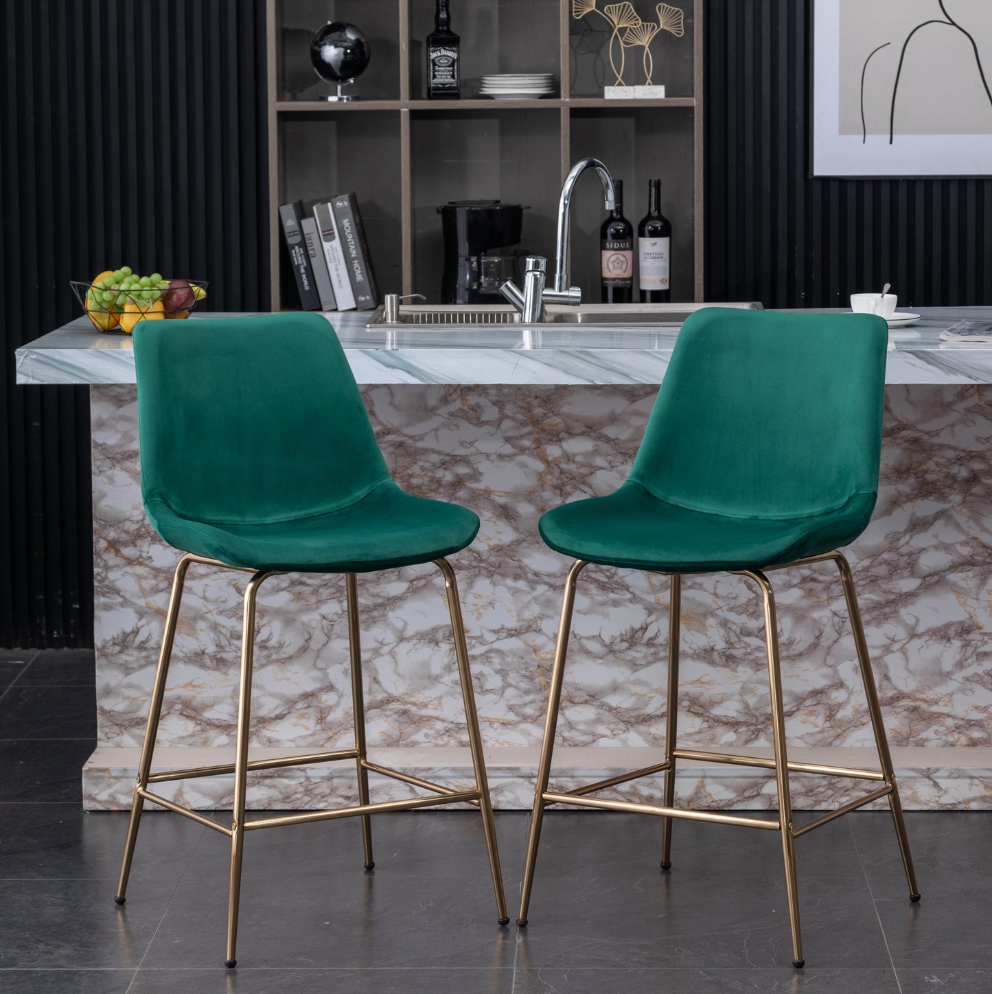 Roundhill Furniture Aufurr Modern Velvet 26.50 Counter Height Stool, Set of 2, Green