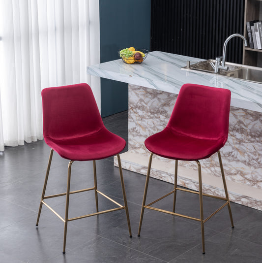 Roundhill Furniture Aufurr Modern Velvet 26.50 Counter Height Stool, Set of 2, Red