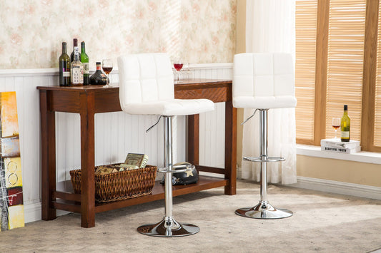 Swivel Faux Leather Adjustable Hydraulic Bar Stool - Set of 2 White