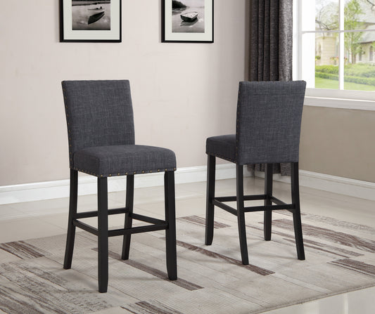 Biony Gray Fabric Bar Stools with Nailhead Trim, Set of 2