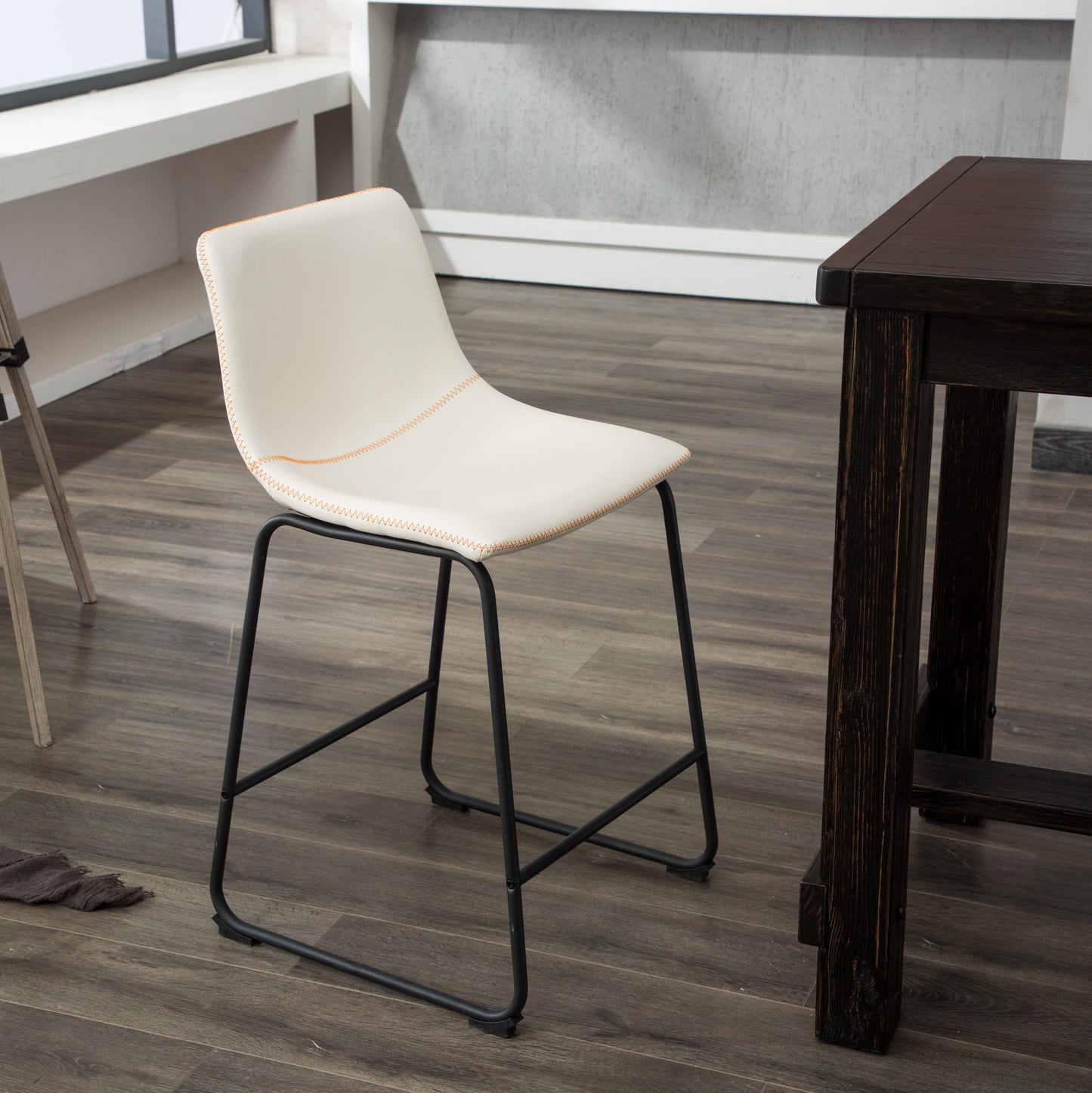 Lotusville Vintage PU Leather Counter Height Stools, White, Set of 2