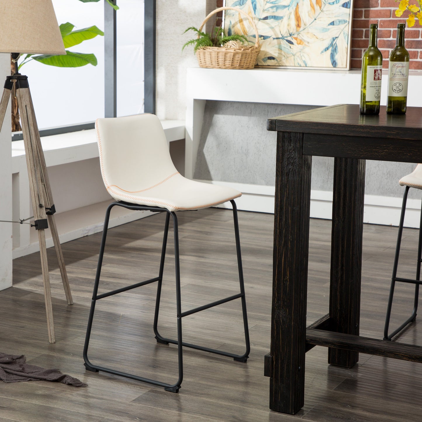 Lotusville Vintage PU Leather Bar Stools, White, Set of 2