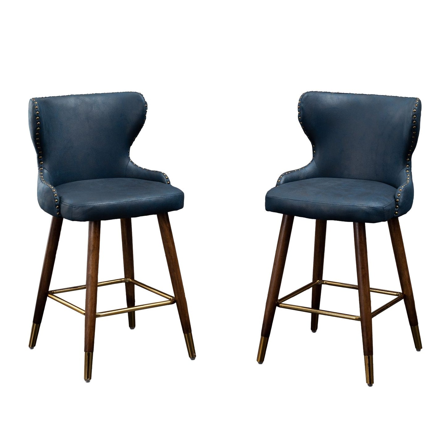 Roundhill Furniture Nevis Mid-century Modern Faux Leather Tufted Nailhead Trim Counter Stools, Set of 2