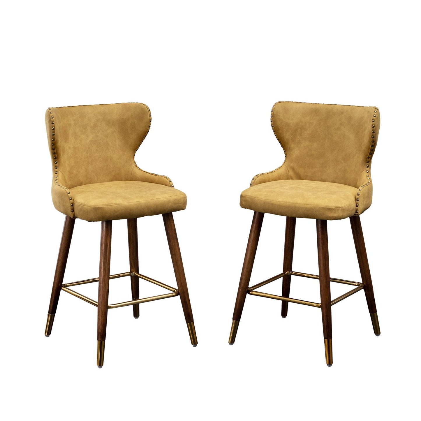 Roundhill Furniture Nevis Mid-century Modern Faux Leather Tufted Nailhead Trim Counter Stools, Set of 2
