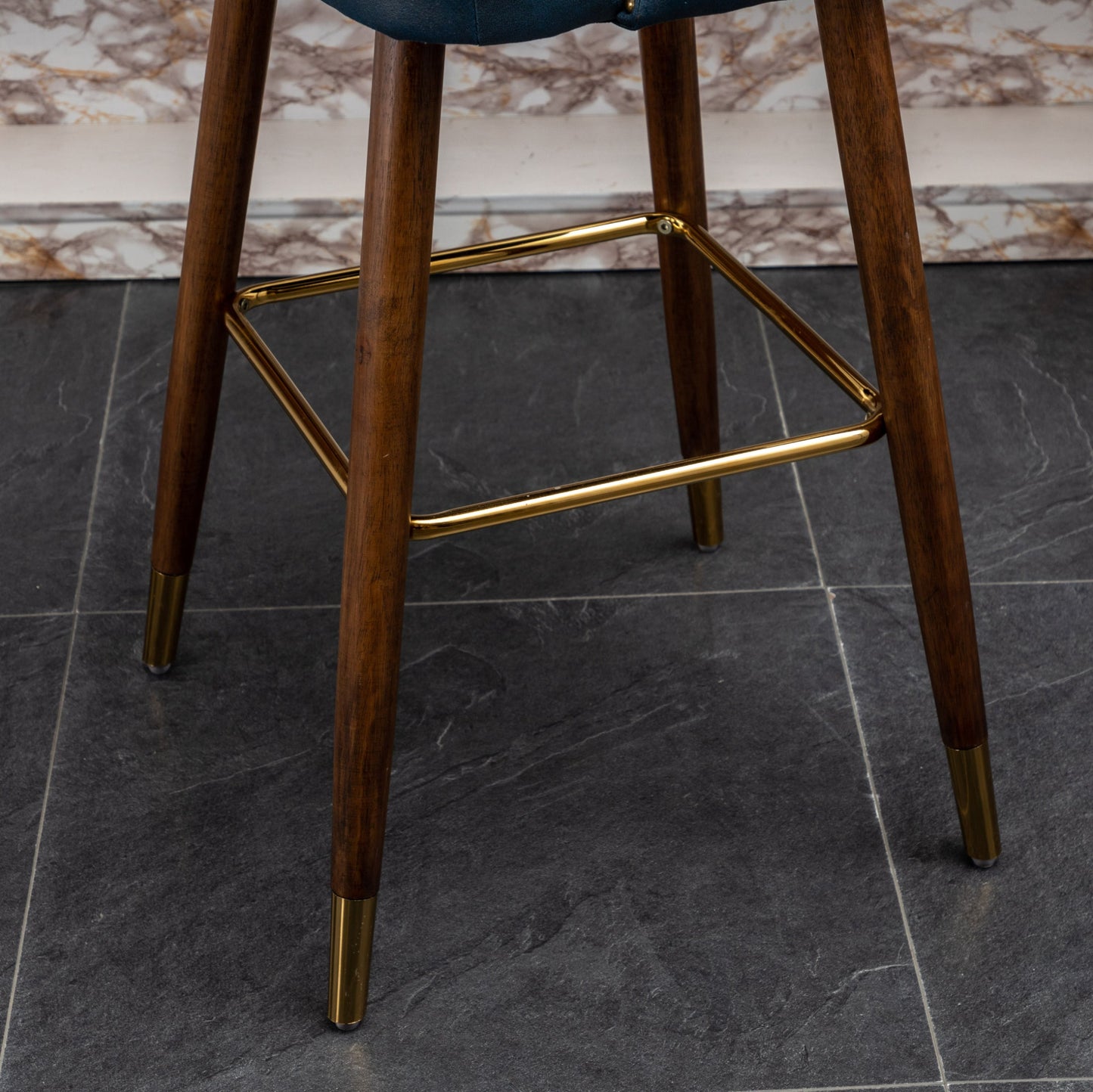 Roundhill Furniture Nevis Mid-century Modern Faux Leather Tufted Nailhead Trim Barstools, Set of 2