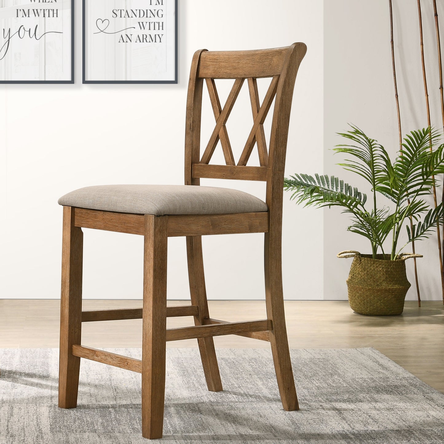 Windvale Fabric Upholstered Counter Height Dining Chairs, Set of 2, Tan