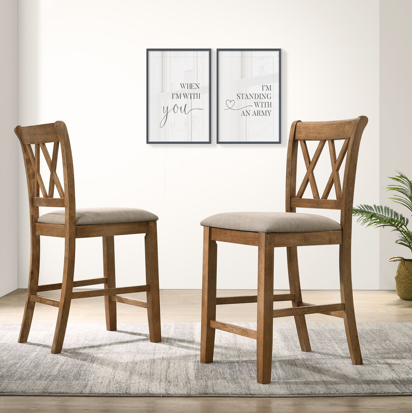 Windvale Fabric Upholstered Counter Height Dining Chairs, Set of 2, Tan