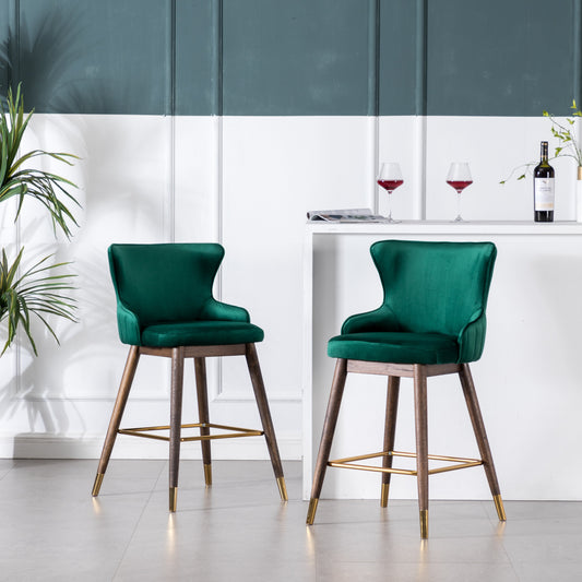 Leland Fabric Upholstered Counter Height Wingback Stools, Set of 2, Green