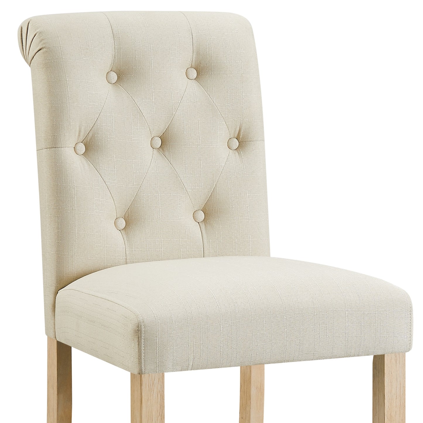 Siena Counter Height Button Tufted Back Solid Wood Stools, Set of 2, Tan