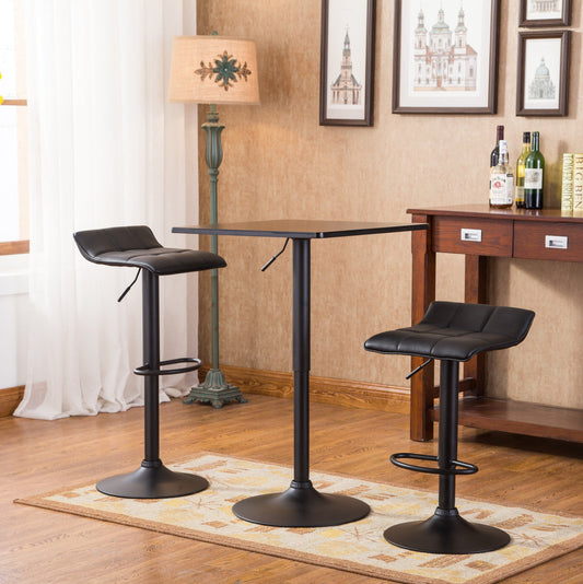 Belham Black Square Adjustable Metal Base 3-Piece Bar Table Set