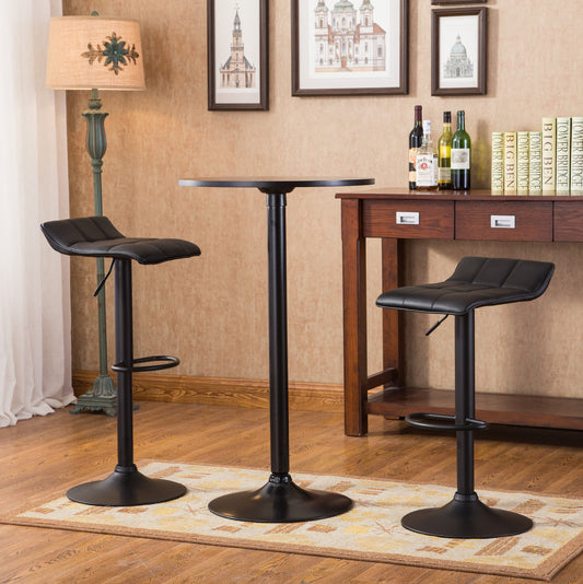 Belham Black Round Adjustable Metal Base 3-Piece Bar Table Set