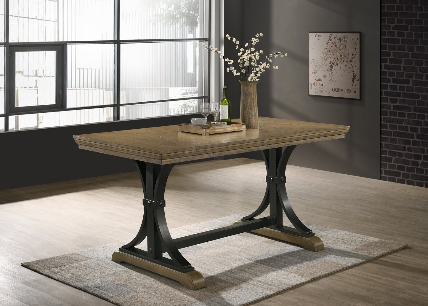 Birmingham 7-piece Counter Height Dining Set, Driftwood Finish Trestle Table with 6 Chairs