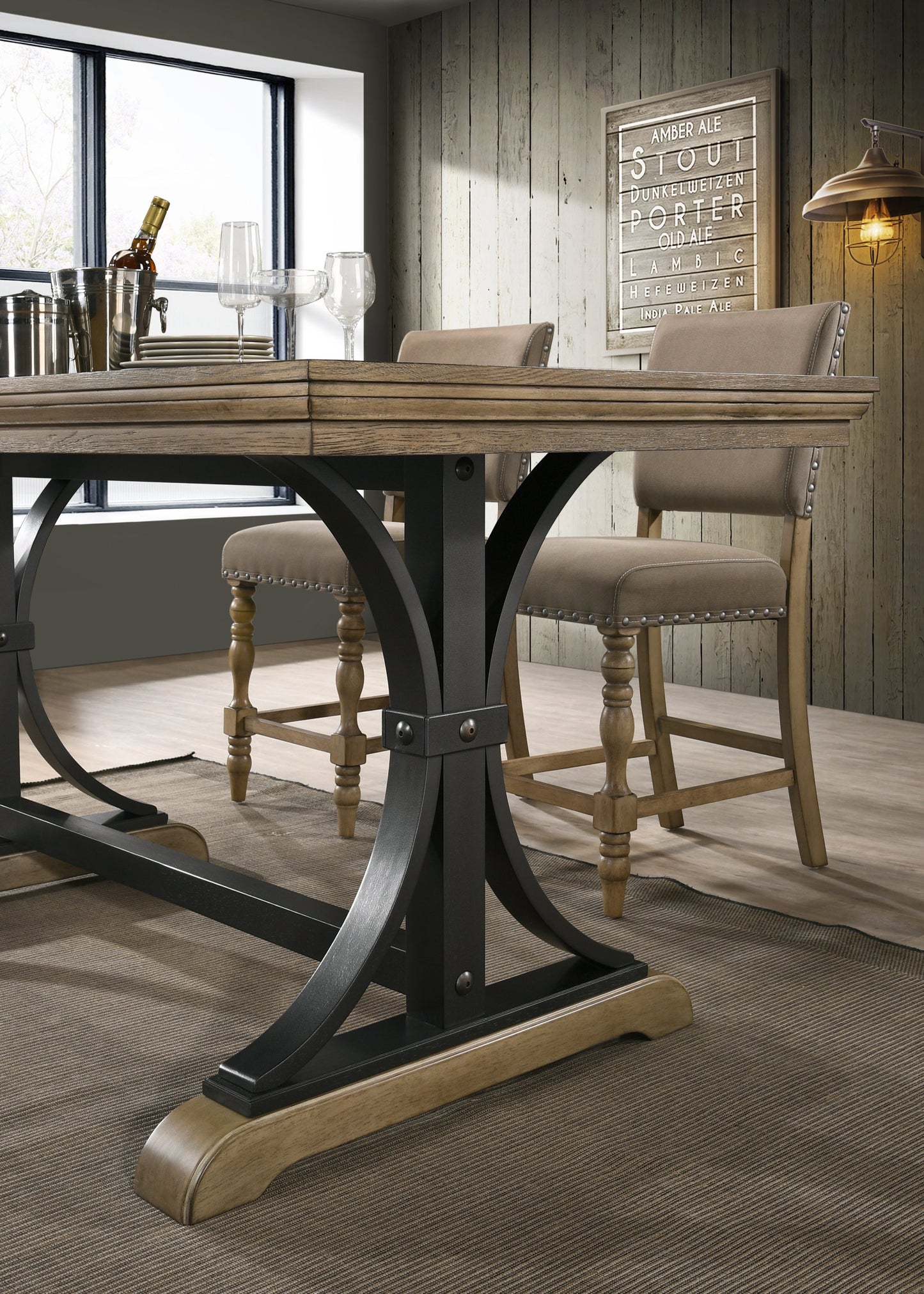 Birmingham 7-piece Counter Height Dining Set, Driftwood Finish Trestle Table with 6 Chairs