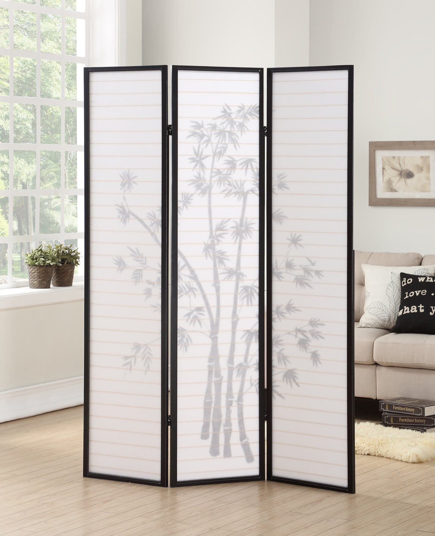 3 Panel Black Oriental Shoji Screen / Room Divider