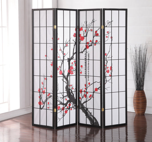 International Black 4 Panel Plum Blossom Screen Room Divider