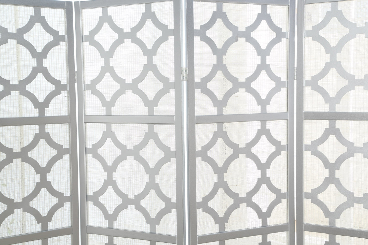 Quarterfoil infused Diamond Design 4-Panel Room Divider, Silver