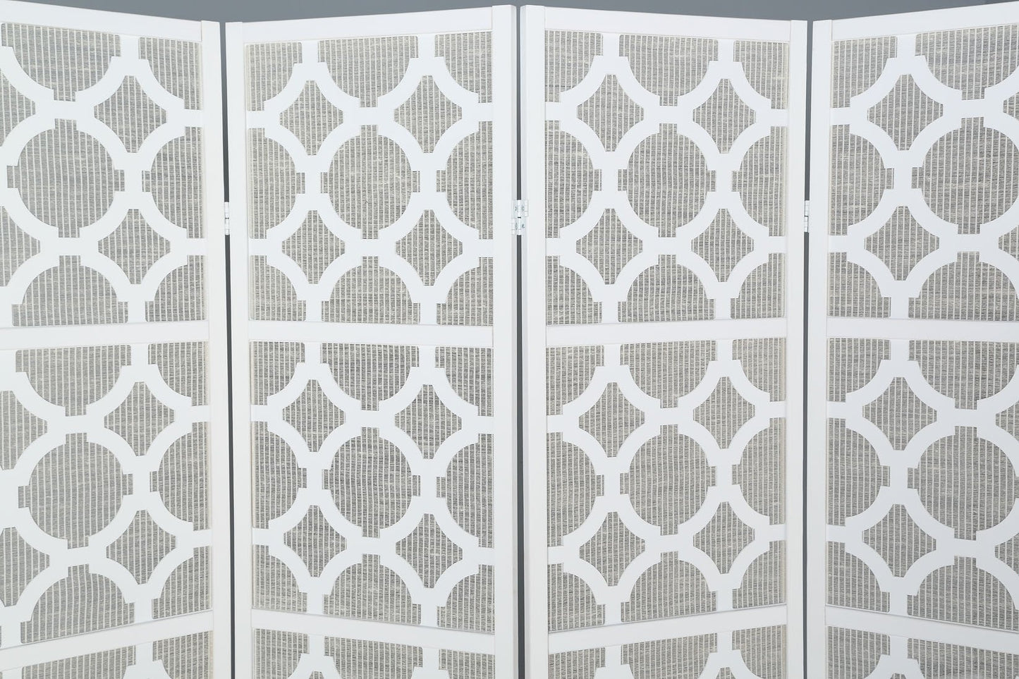 Quarterfoil infused Diamond Design 4-Panel Room Divider, White