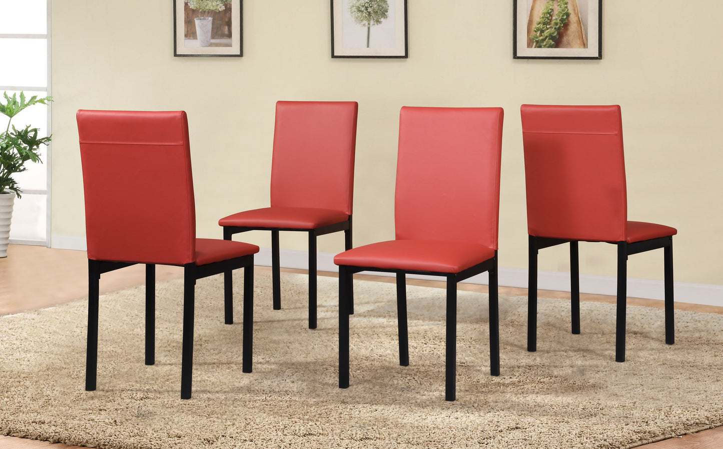 Citico 5-Piece Metal Dinette Set with Laminated Off-white Faux Marble Top, 4 Red Chairs