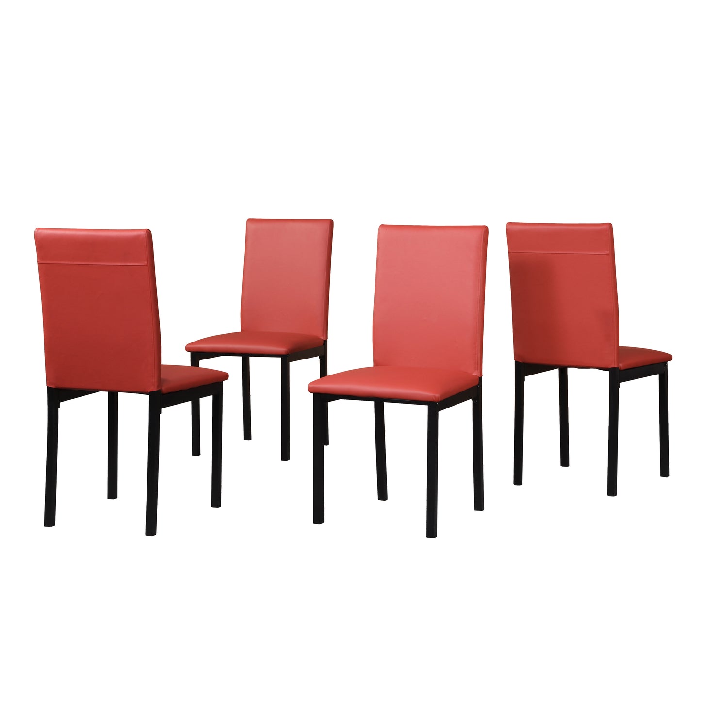 Citico 5-Piece Metal Dinette Set with Laminated Off-white Faux Marble Top, 4 Red Chairs