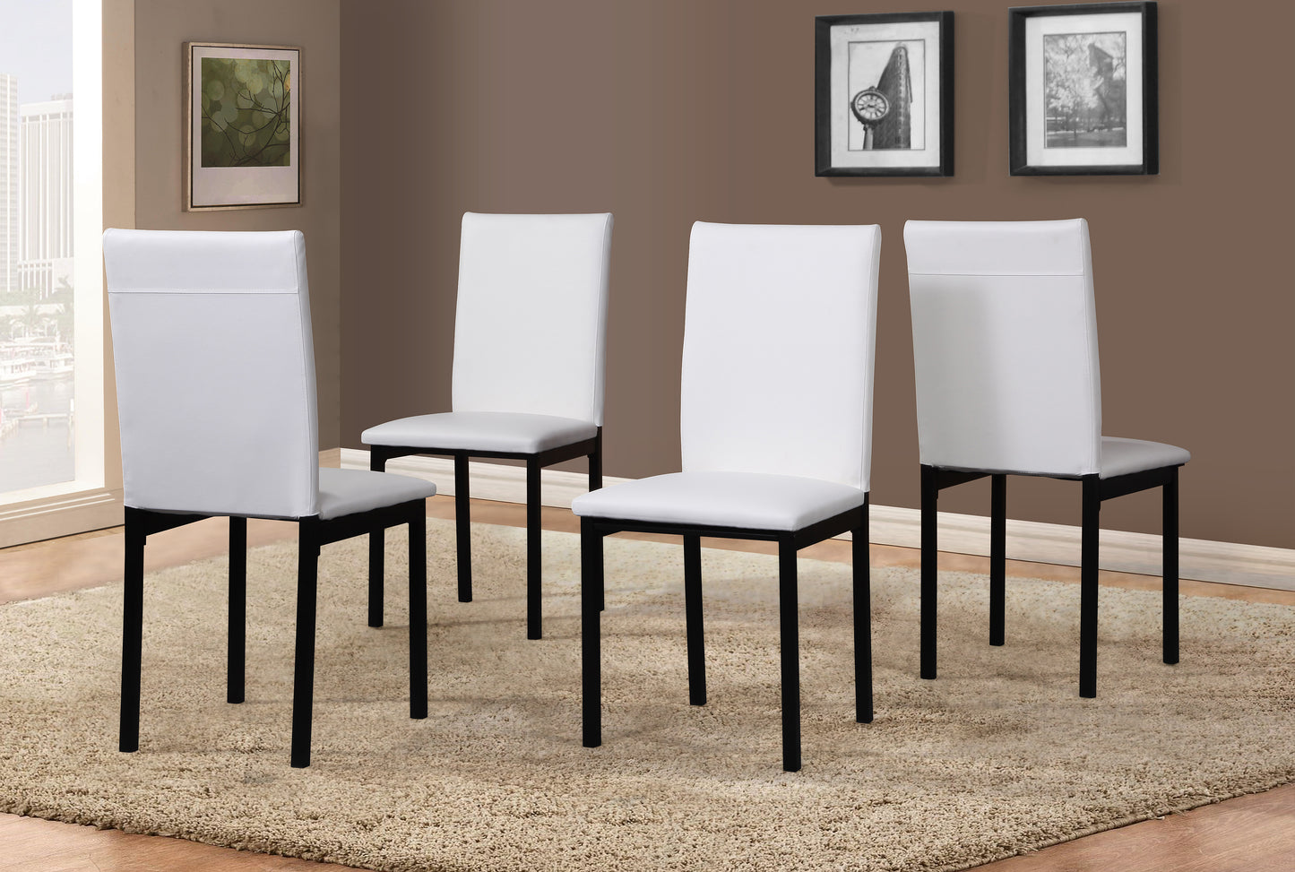 Citico 5-Piece Metal Dinette Set with Laminated Off-white Faux Marble Top, 4 White Chairs