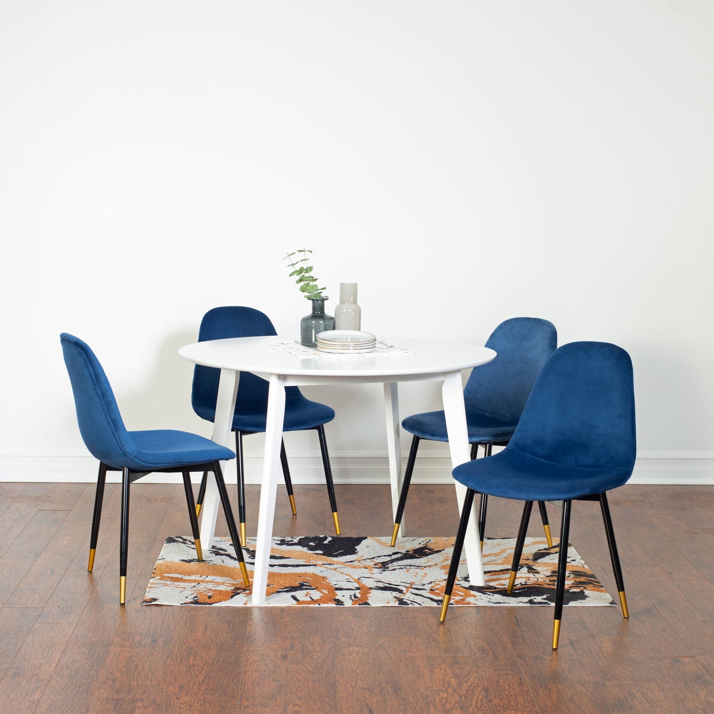 Lassan Contemporary 5-Piece Dining Set, White Round Dining Table with 4 Chairs
