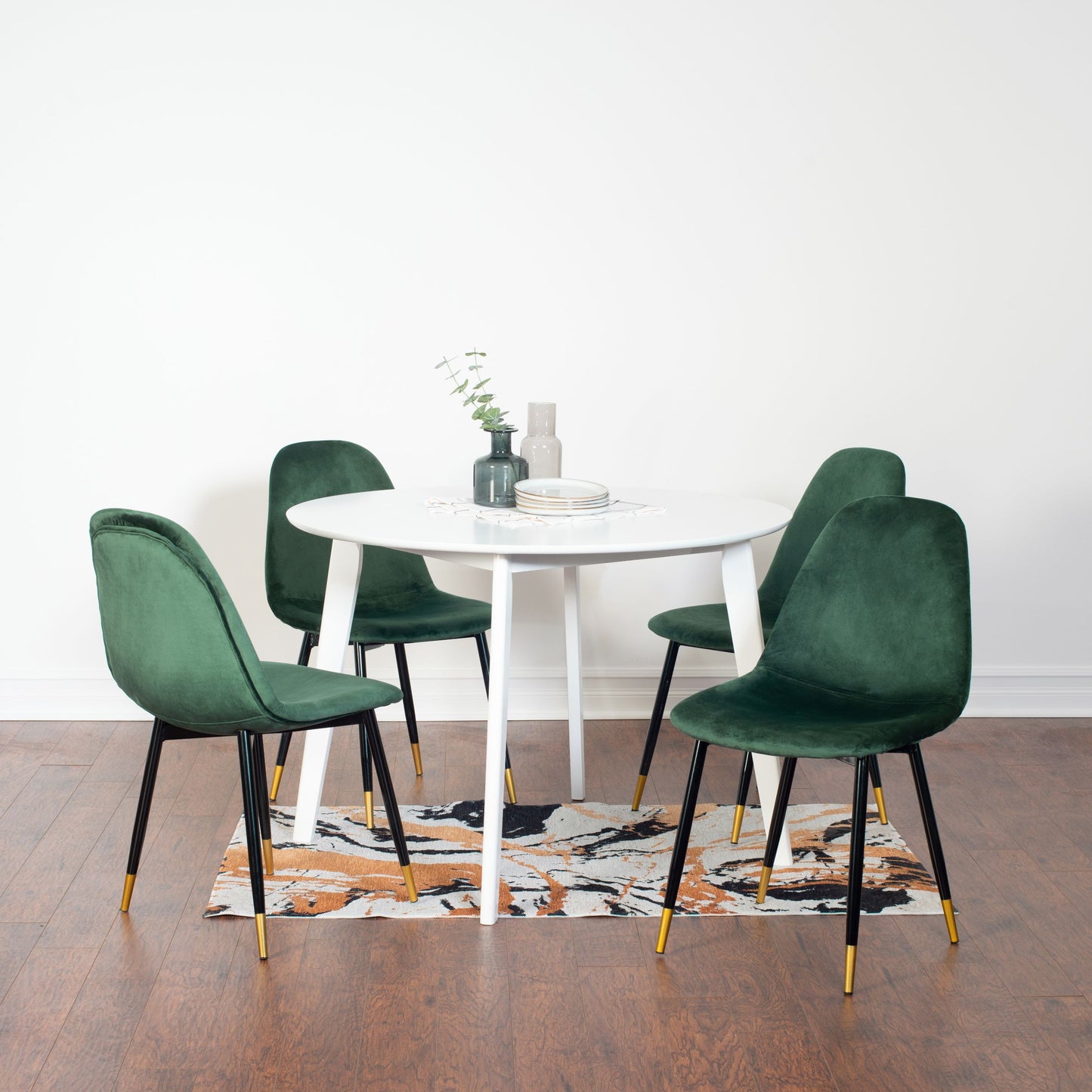 Lassan Contemporary 5-Piece Dining Set, White Round Dining Table with 4 Chairs