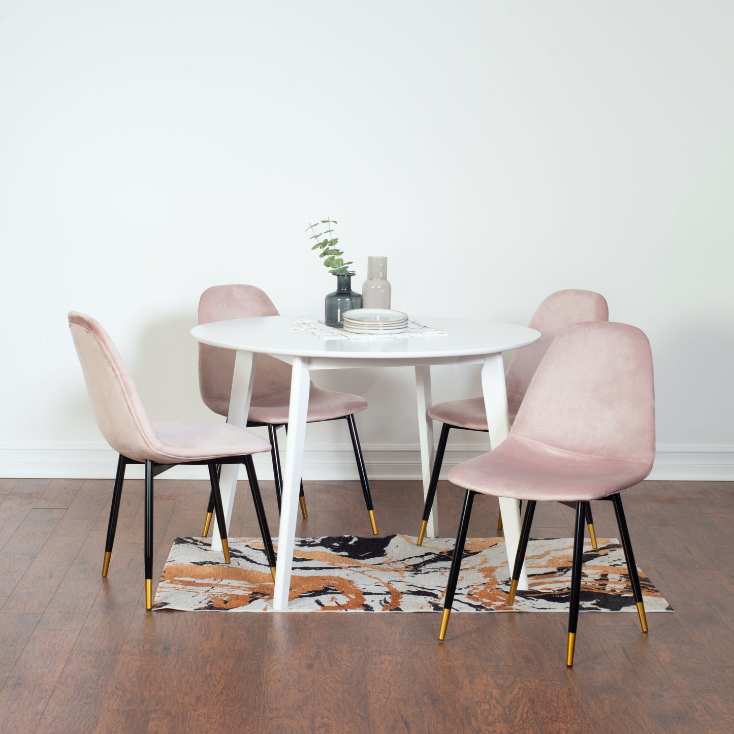 Lassan Contemporary 5-Piece Dining Set, White Round Dining Table with 4 Chairs