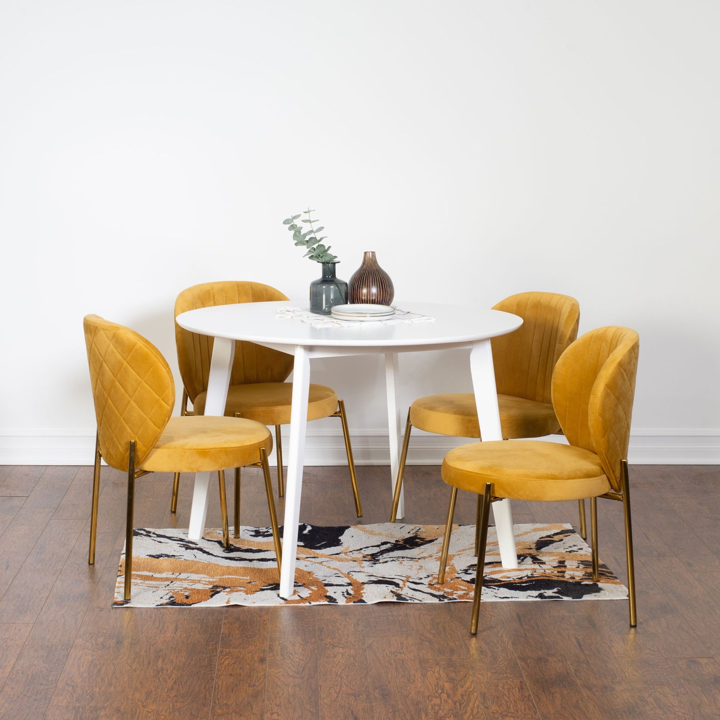 Amoa Contemporary 5-Piece Dining Set, White Round Dining Table with 4 Chairs