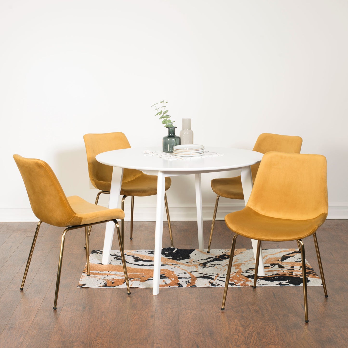 Aufurr Contemporary 5-Piece Dining Set, White Round Dining Table with 4 Chairs