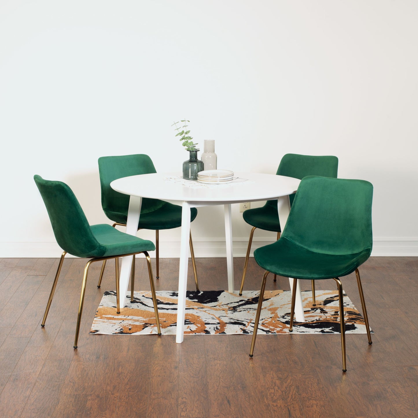Aufurr Contemporary 5-Piece Dining Set, White Round Dining Table with 4 Chairs