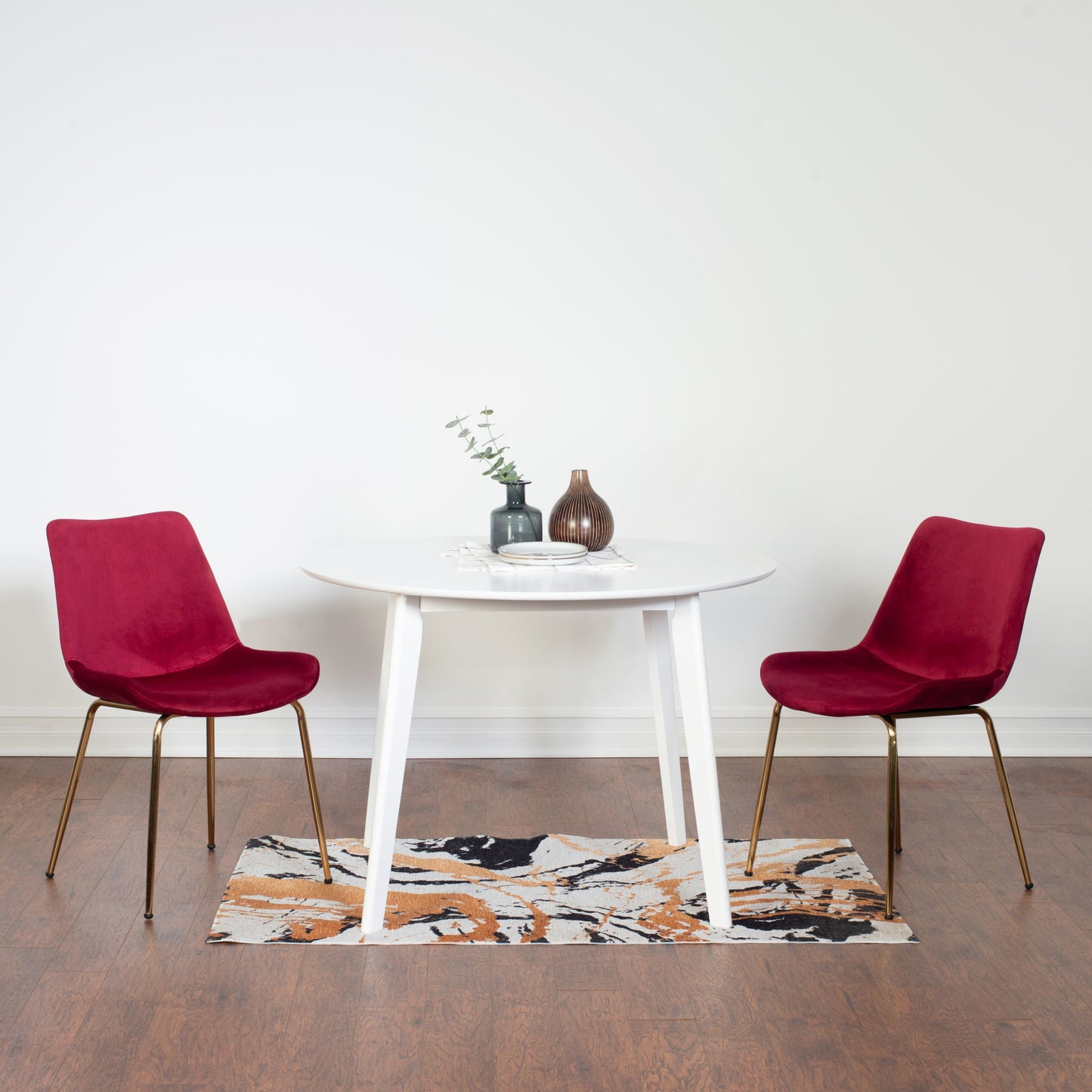 Aufurr Contemporary 3-Piece Dining Set, White Round Dining Table with 2 Chairs