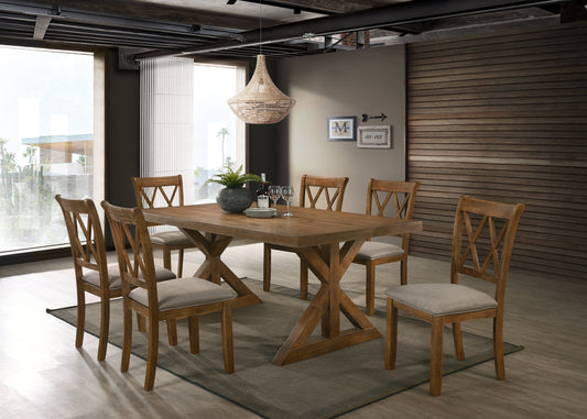 Enna Morden Farmhouse Wood 7-Piece Trestle Dining Set, Brushed Driftwood Finish