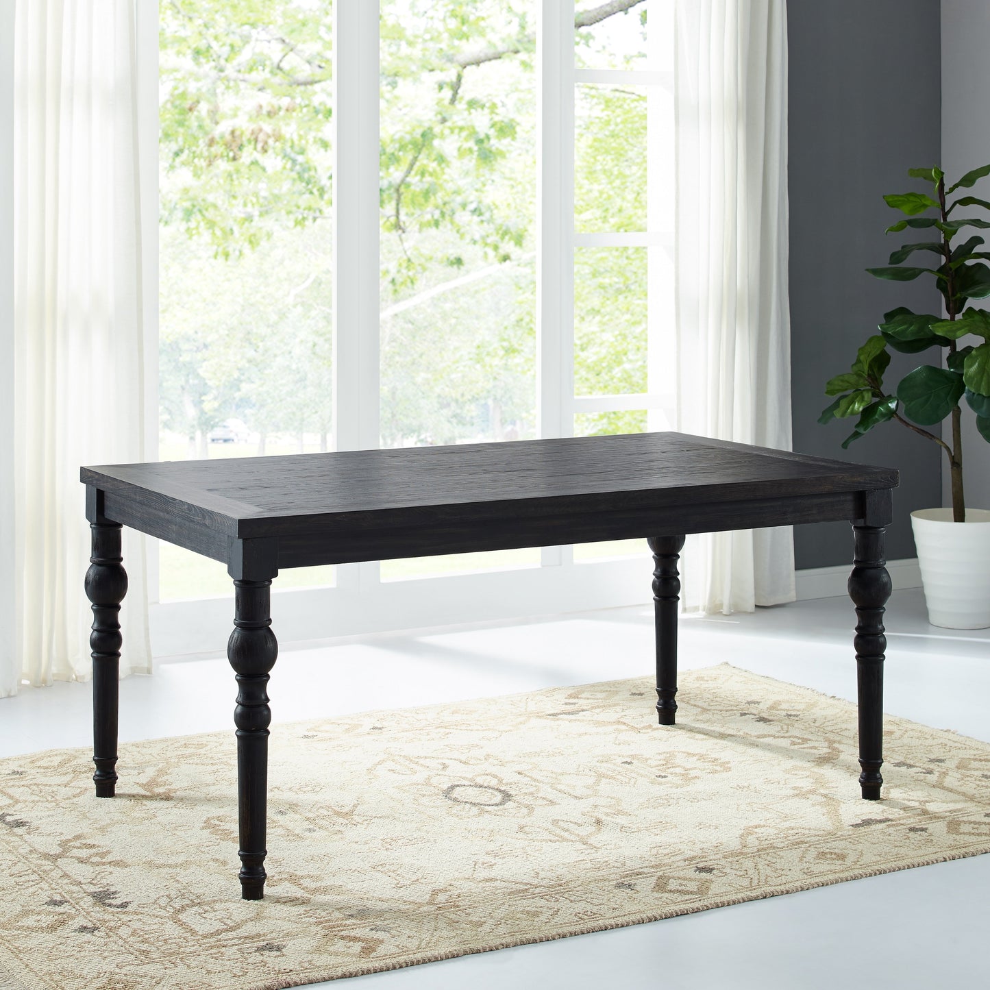 Leviton Urban Style Wood Dark Wash Turned-Leg Dining Set: Table and 4 Chairs, Gray