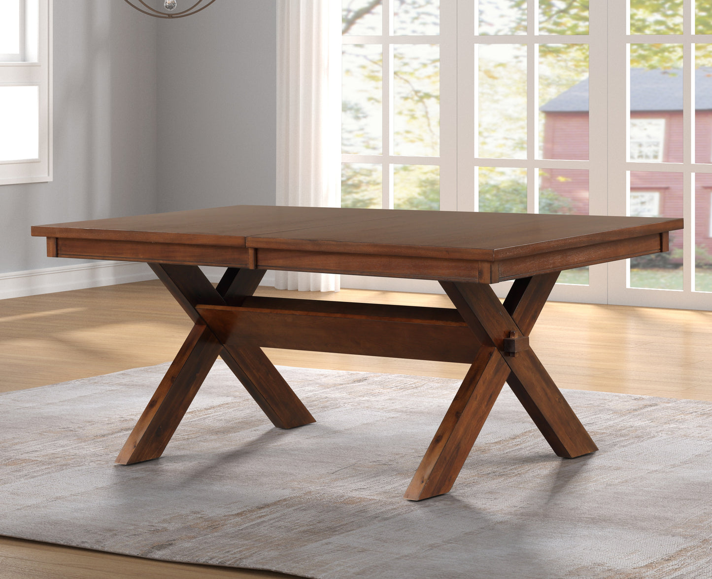 Karven Wood 6-Piece Dining Set, Extendable Trestle Dining Table with 4 Chairs and Bench, Dark Hazelnut