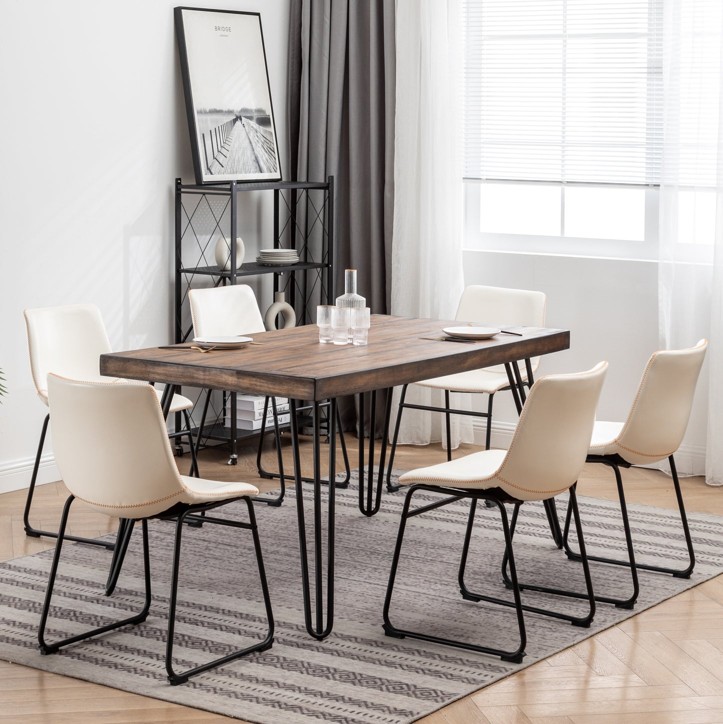 Aryven Industrial 7-Piece Dining Set, Antique White