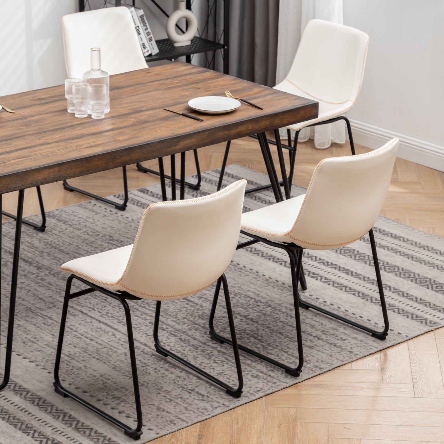 Aryven Industrial 7-Piece Dining Set, Antique White