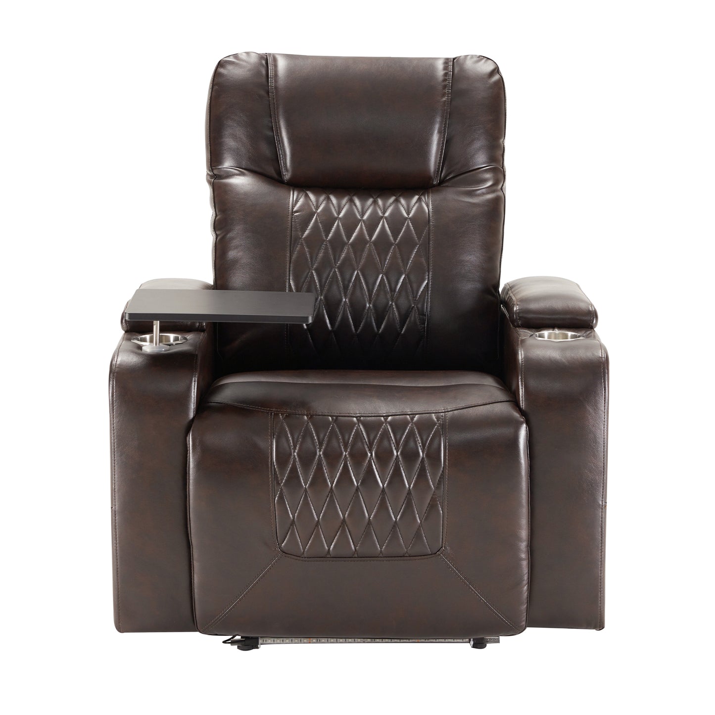 Power Motion Recliner with USB Charging Port and Hidden Arm Storage 2 Convenient Cup Holders Design and 360° Swivel Tray Table, Brown