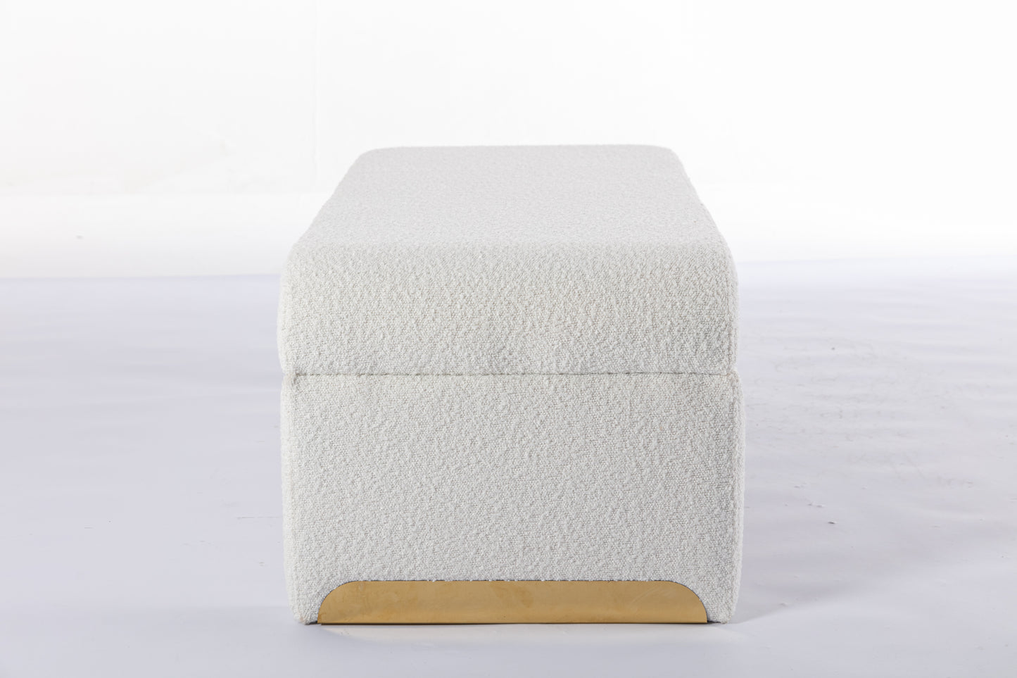 Boucle Fabric Footstool Bedroom Bench Shoe Bench With Gold Metal Legs, Ivory White