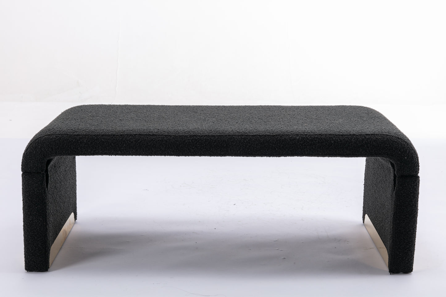 Boucle Fabric Footstool Bedroom Bench Shoe Bench With Gold Metal Legs, Black