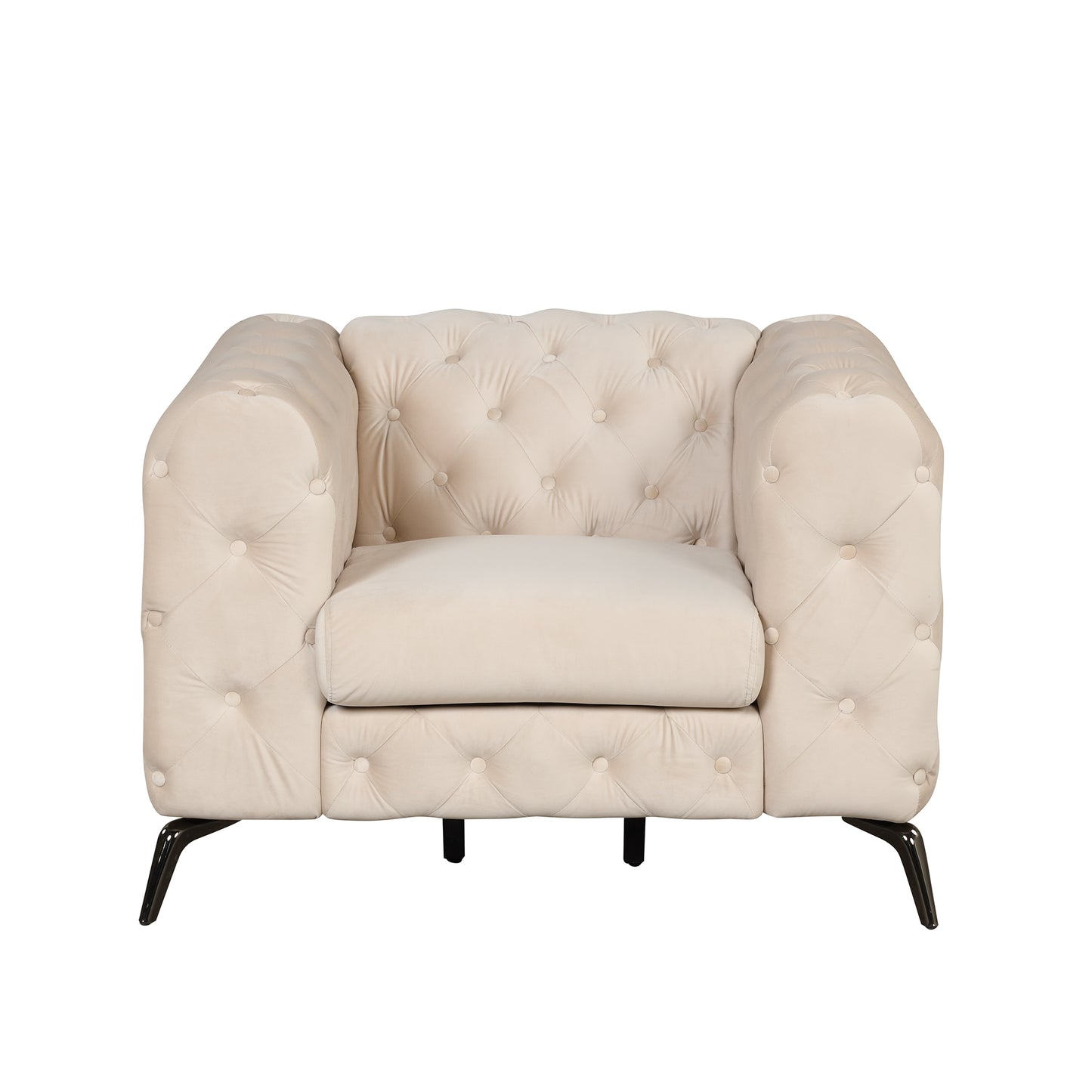 Velvet Upholstered Accent Chair with Button Tufted Back, Ideal for Living Room, Bedroom, or Small Spaces - 40.5 Inch, Beige